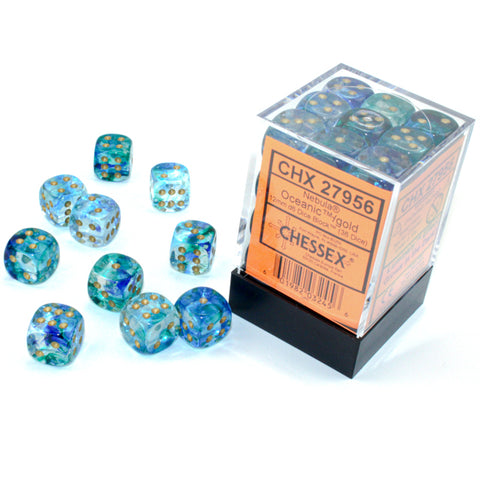 Chessex - Nebula 12mm D6 Luminary Dice - Oceanic /gold Luminary