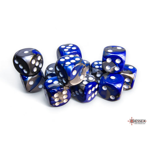 Chessex: 16mm D6 Dice Block - Gemini Blue-Steel/White  | Available Now