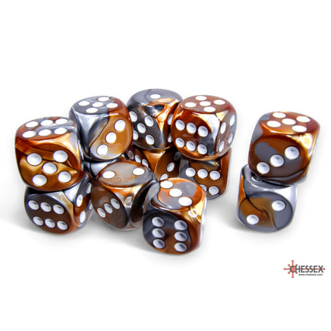 Chessex: 16mm D6 Dice Block - Gemini Copper-Steel/White| Available Now