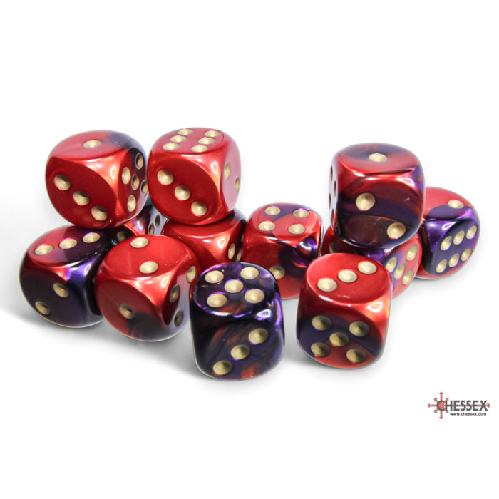 Chessex: 16mm D6 Dice Block - Gemini Purple-Red/Gold | Available Now