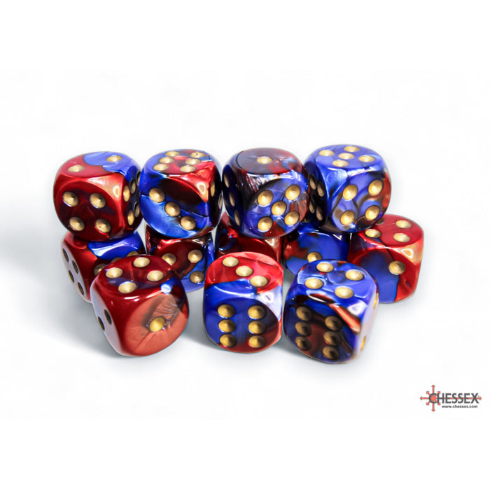 Chessex: 16mm D6 Dice Block - Gemini Blue-Red/Gold | Available Now