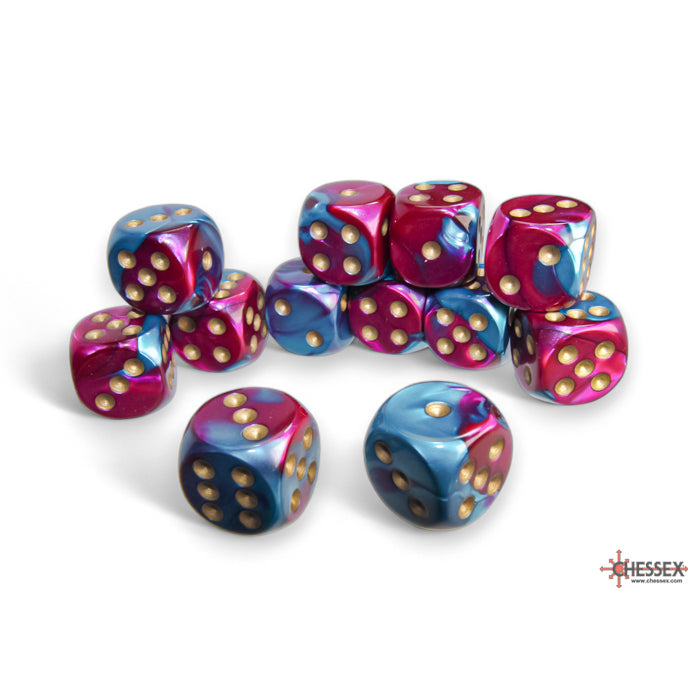Chessex: 16mm D6 Dice Block - Gemini Purple-Teal/Gold | Available Now