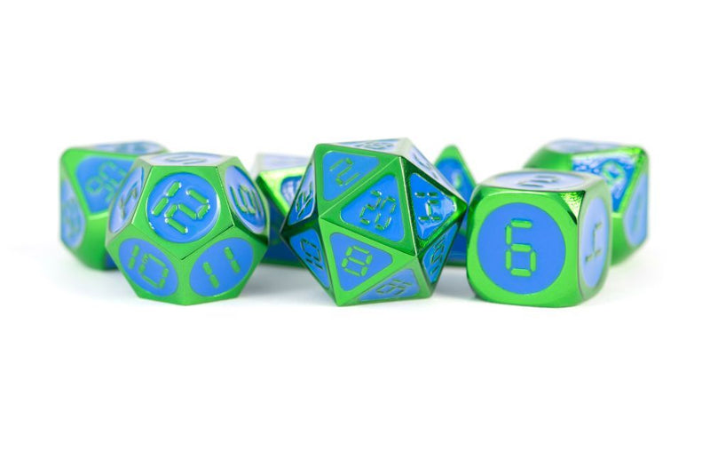 Metallic Dice Games: 16Mm Metal Dice Set - Green with Blue Enamel | Available Now