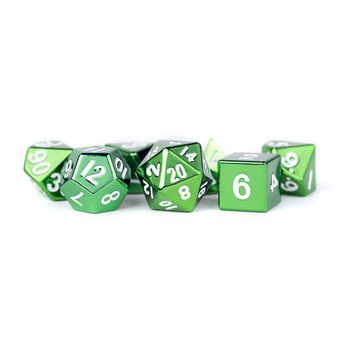 MDG – Metal Dice: Green with White Numbers 16mm Poly Set