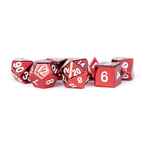 MDG – Metal Dice: Red with White Numbers 16mm Poly Set