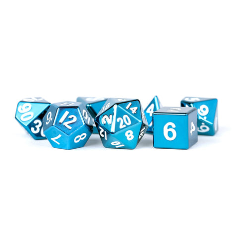 MDG – Metal Dice: Blue with White Numbers 16mm Poly Set