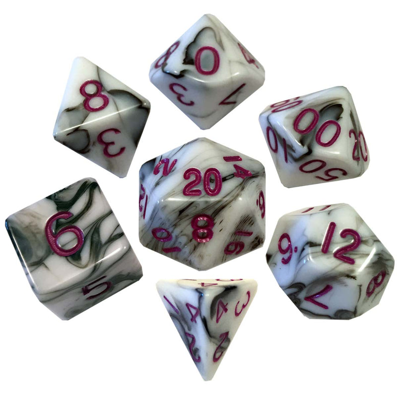 Metallic Dice Games: 16mm Acrylic Poly Dice Set - Marble with Purple Numbers | Available Now