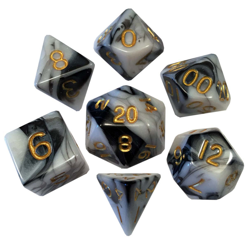 Fanroll: 16mm Acrylic Poly Dice Set - Marble with Gold Numbers | Available Now