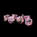 Metallic Dice Games: 16mm Acrylic Poly Dice Set - Pink/Black with Gold Numbers | Available Now