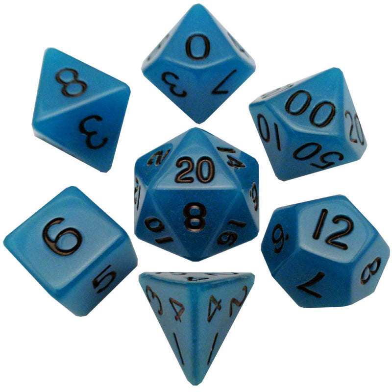 Metallic Dice Games: 16mm Acrylic Poly Dice Set - Glow Blue | Available Now