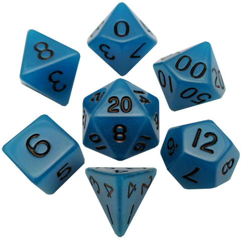 Metallic Dice Games: 16mm Acrylic Poly Dice Set - Glow Blue | Available Now