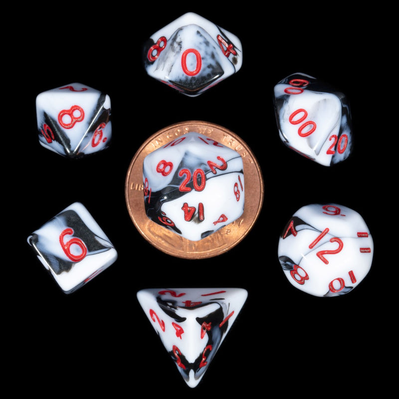 Metallic Dice Games: Mini Polyhedral - Marble with Red Dice | Available Now