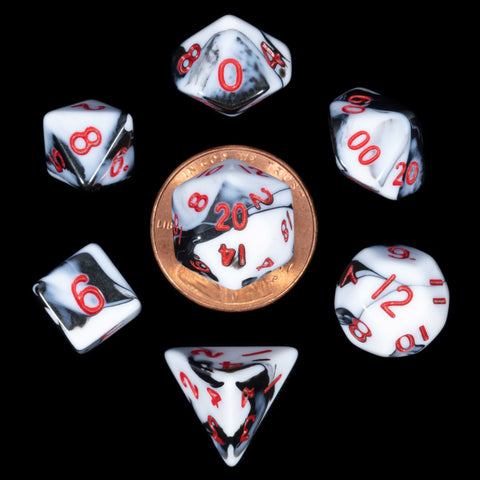 Metallic Dice Games: Mini Polyhedral - Marble with Red Dice | Available Now