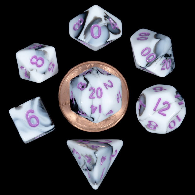 Metallic Dice Games: Mini Polyhedral - Marble with Purple Dice | Available Now