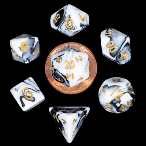 Metallic Dice Games: Mini Polyhedral - Marble with Gold Dice | Available Now