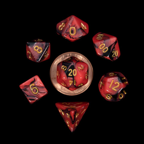 Metallic Dice Games: Mini Polyhedral - Red, Black, with Gold Dice | Available Now