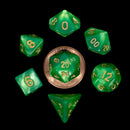 Metallic Dice Games: Mini Polyhedral - Green, Light Green, with Gold Dice | Available Now