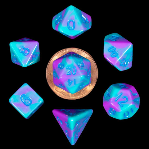 Metallic Dice Games: Mini Polyhedral - Purple, Teal, with Blue Dice | Available Now