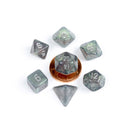 Metallic Dice Games: Mini Polyhedral - Stardust Gray with Silver Dice | Available Now
