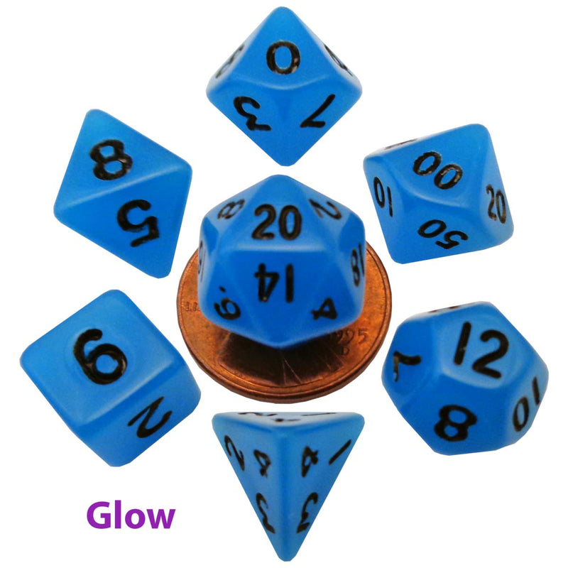 Metallic Dice Games: Mini Polyhedral - Glow Blue Dice | Available Now