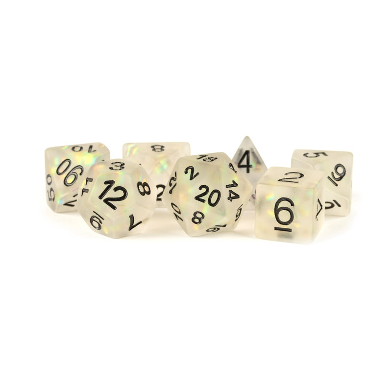 Metallic Dice Games: 16mm Resin Poly Dice Set - Icy Opal Clear| Available Now