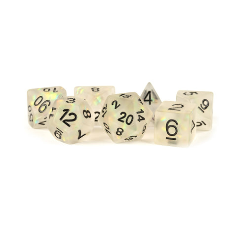 Metallic Dice Games: 16mm Resin Poly Dice Set - Icy Opal Clear| Available Now