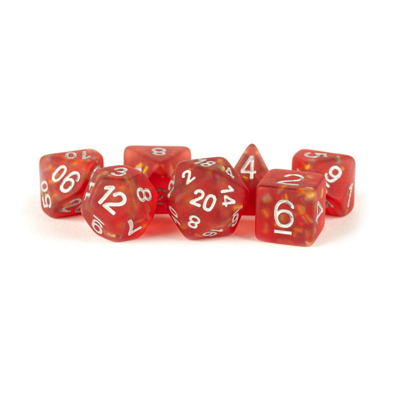 Metallic Dice Games: 16mm Resin Poly Dice Set - Icy Opal Red | Available Now