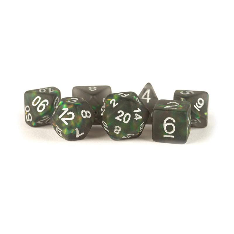 Metallic Dice Games: 16mm Resin Poly Dice Set -  Icy Opal Black | Available Now