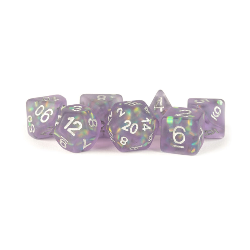 Metallic Dice Games: 16mm Resin Poly Dice Set - Icy Opal Purple | Available Now