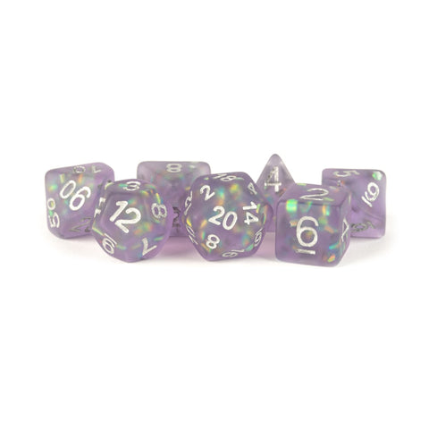 Metallic Dice Games: 16mm Resin Poly Dice Set - Icy Opal Purple | Available Now