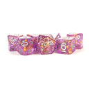 Metallic Dice Games: 16mm Resin Poly Dice Set - Purple with Gold Foil | Available Now