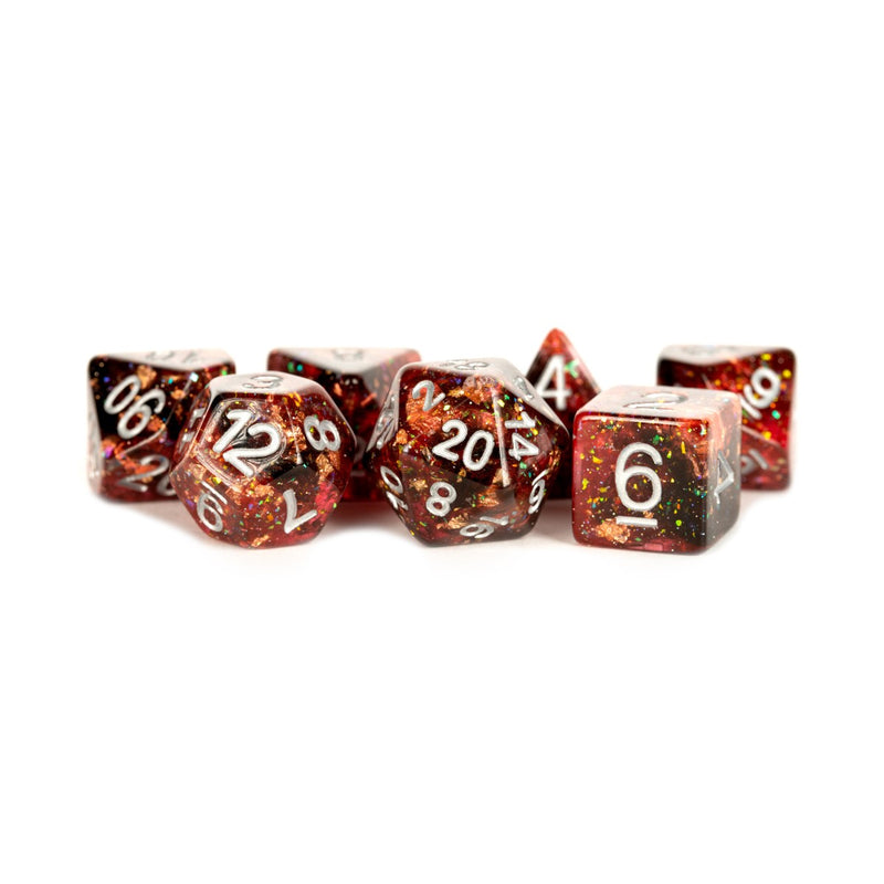 Metallic Dice Games: 16mm Resin Poly Dice Set -  Fire | Available Now
