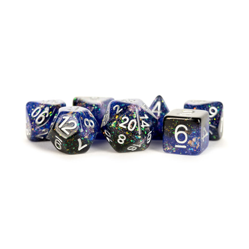 Metallic Dice Games: 16mm Resin Poly Dice Set - Blue/Black | Available Now