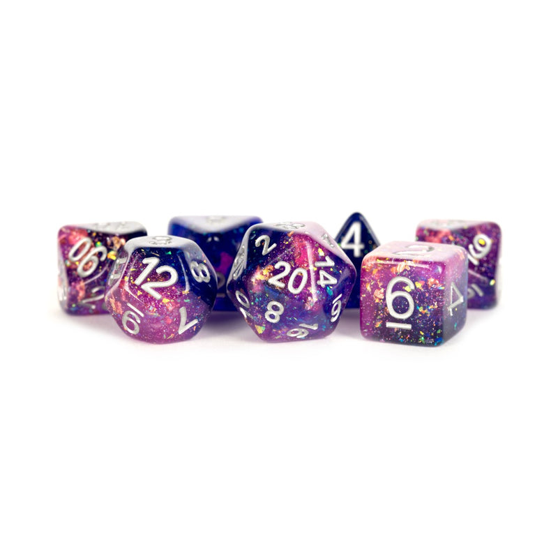 Metallic Dice Games: 16mm Resin Poly Dice Set - Purple/Black | Available Now