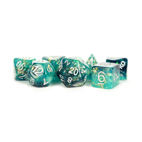 Metallic Dice Games: 16mm Resin Poly Dice Set - Teal/Black | Available Now