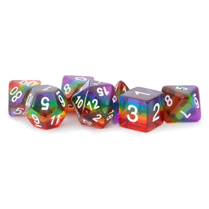 Metallic Dice Games: 16mm Resin Poly Dice Set - Translucent Rainbow | Available Now
