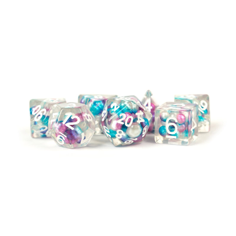 Metallic Dice Games: 16mm Resin Poly Dice Set - Gradient Purple/Teal/White | Available Now