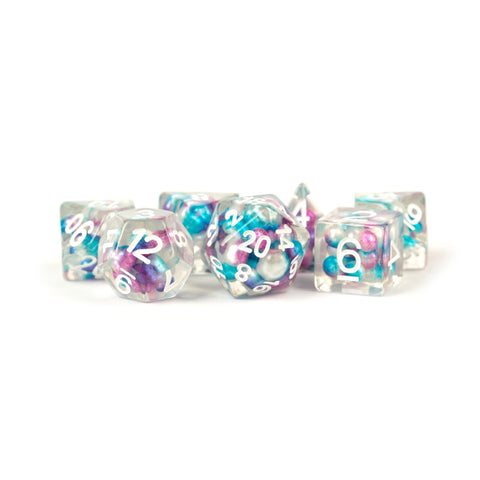 Metallic Dice Games: 16mm Resin Poly Dice Set - Gradient Purple/Teal/White | Available Now