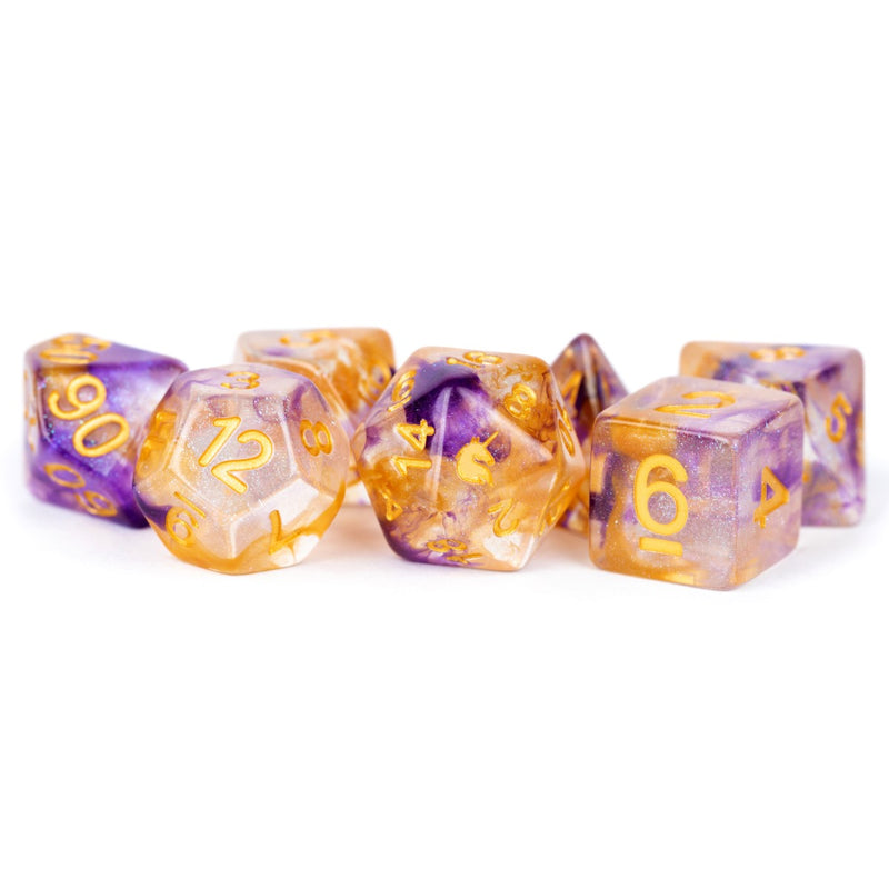 Fanroll: 16mm Resin Poly Dice Set - Unicorn Royal Sunset | Available Now
