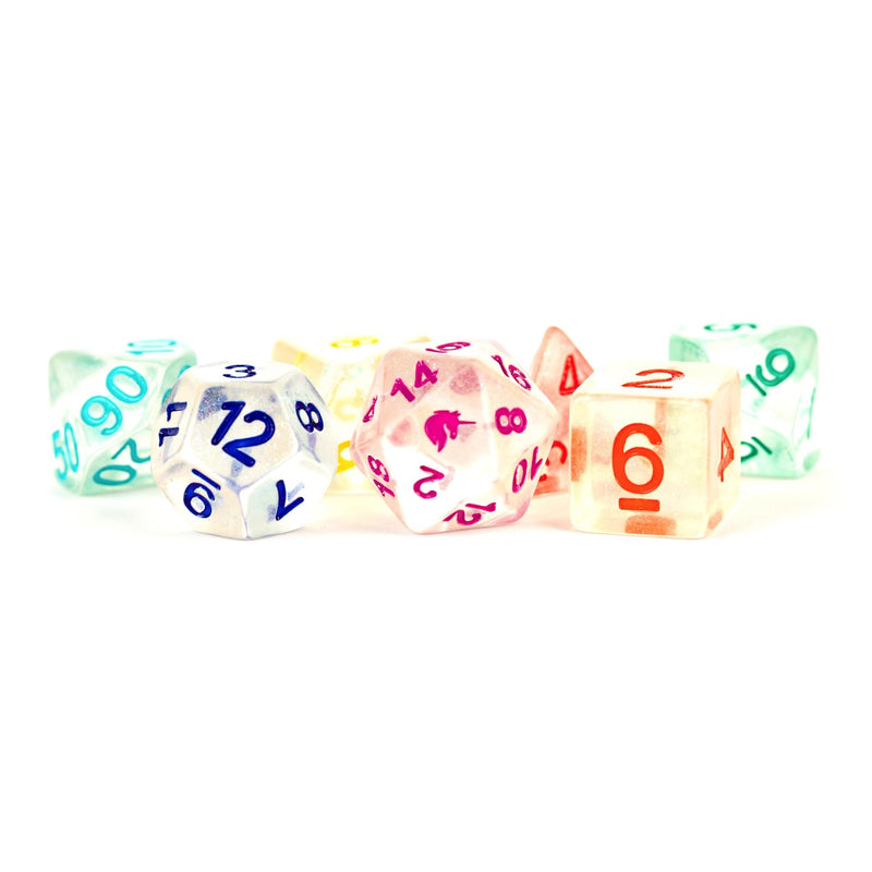 Fanroll: 16mm Resin Poly Dice Set - Rainbow Ice | Available Now