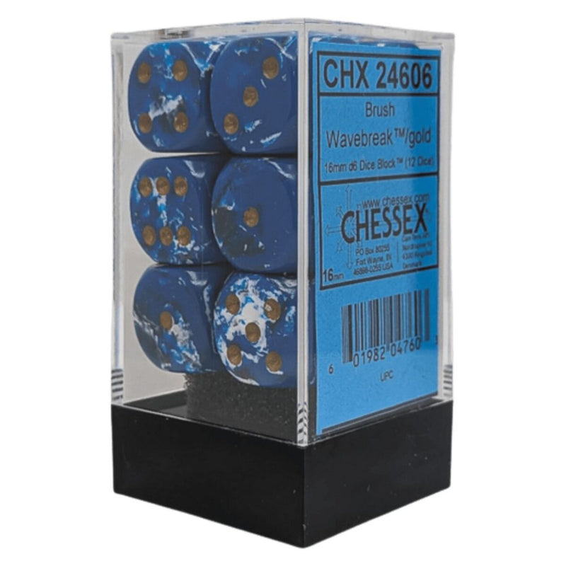 Chessex: 16mm D6 Dice Block - Brush Wavebreak and Gold  | Available Now