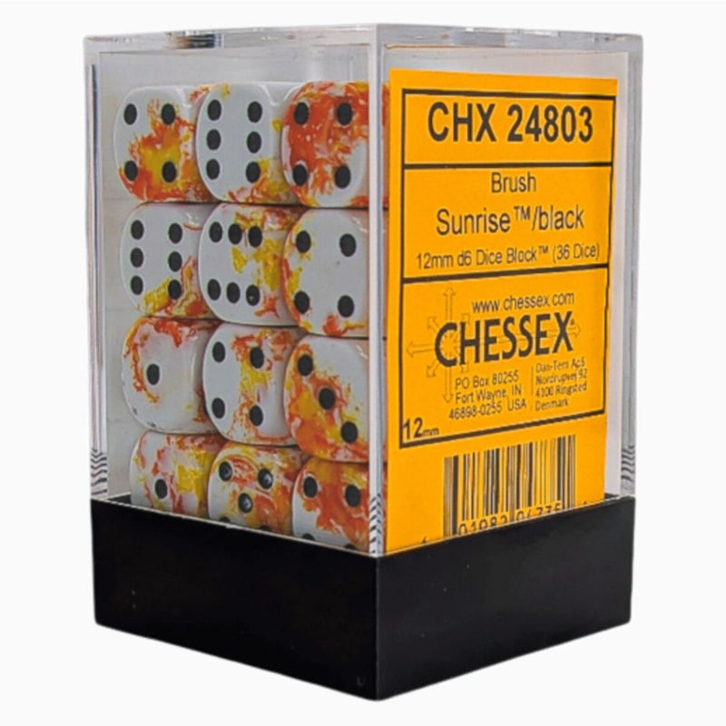 Chessex: 12mm D6 Dice Block -  Brush Sunrise and Black | Available Now