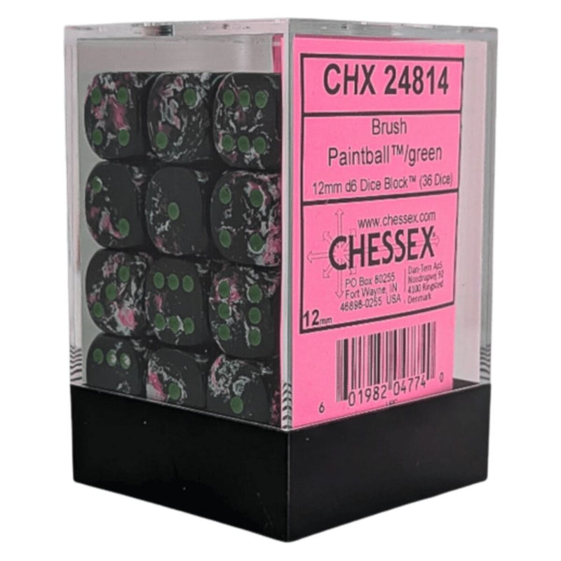 Chessex: 12mm D6 Dice Block - Brush Paintball and Green | Available Now