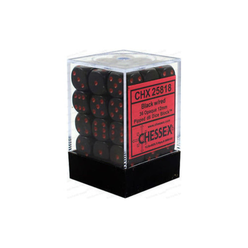 Chessex: 12mm D6 Dice Block - Opaque Black/Red | Available Now