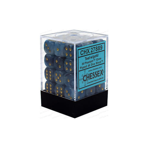 Chessex - Phantom 12mm D6 Dice - Teal/Gold