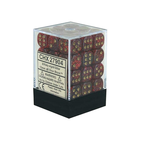 Chessex - Glitter 12mm D6 Dice - Ruby/gold