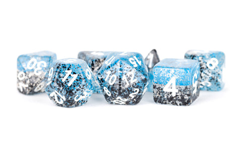 Metallic Dice Games: 16mm Resin Poly Dice Set - Particle Blue/Black | Available Now