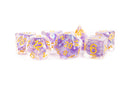 Metallic Dice Games: 16mm Resin Poly Dice Set - Pearl Purple with Gold Numbers | Available Now