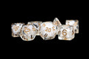 Metallic Dice Games: 16mm Resin Poly Dice Set - Pearl with Copper Numbers | Available Now