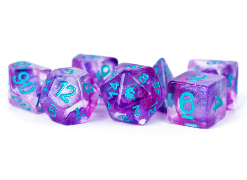 Metallic Dice Games: 16mm Resin Poly Dice Set - Unicorn Violet Infusion | Available Now